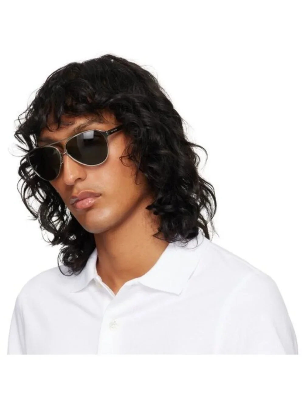 Saint Laurent SL734 002 Aviator Sunglasses - Silver/Grey